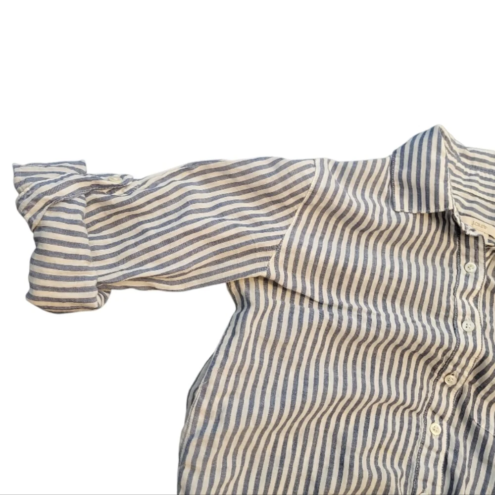 J. Crew Women's Blue White Striped Pocket Popover Tunic Roll Tab Sleeve- Size 00